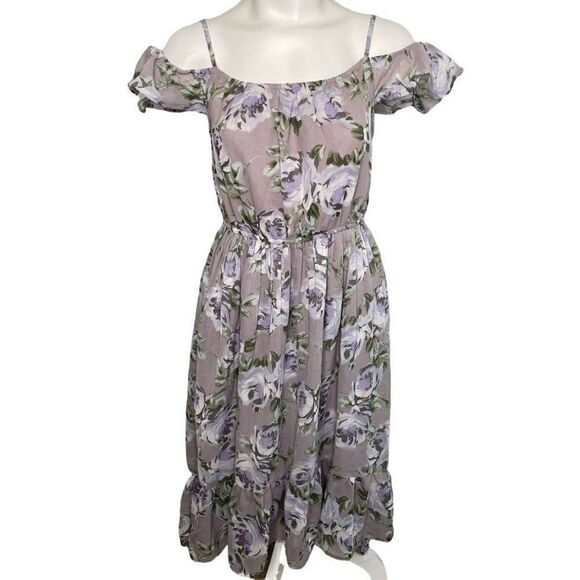 Childrens Place Girls Purple Floral Cold Shoulder Chiffon High Low Dress XXL 16 - Picture 8 of 8